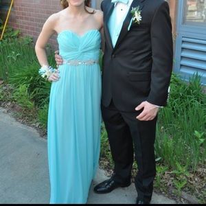 DAVIDS BRIDAL PROM DRESS teal aqua seaglass blue